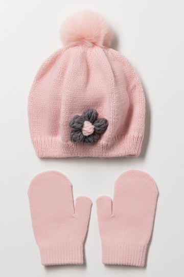 2 Piece Hat & Gloves Set Dusty Pink