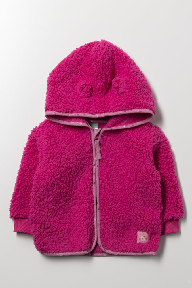 Sherpa Zip Through Hooded Tracktop Pink