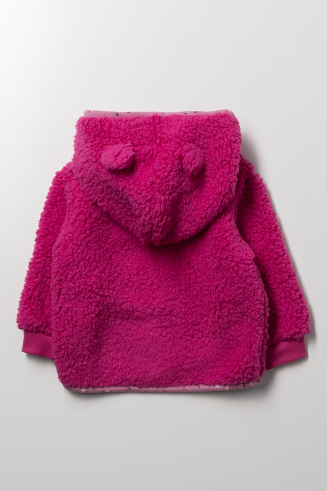 Sherpa Zip Through Hooded Tracktop Pink (3)