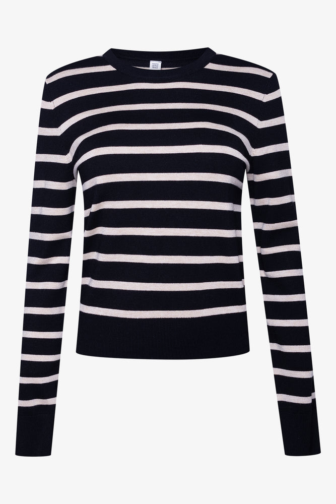 Stripe Long Sleeve Crew Neck Jersey Black And Natural
