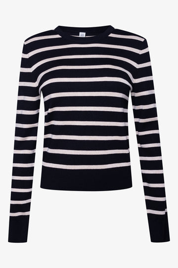 Stripe Long Sleeve Crew Neck Jersey Black And Natural