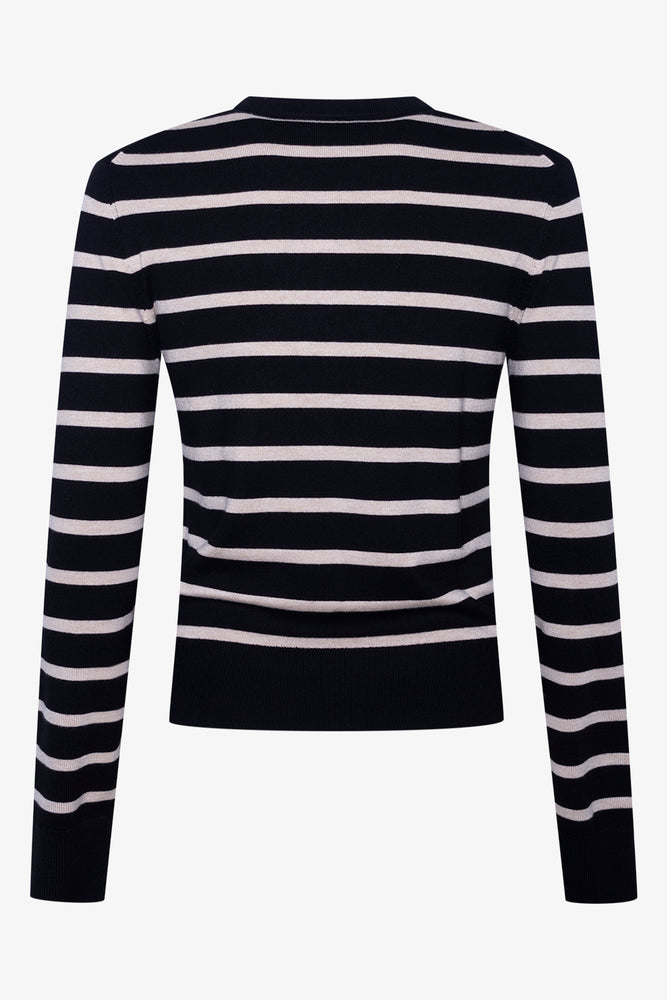 Stripe Long Sleeve Crew Neck Jersey Black And Natural (1)