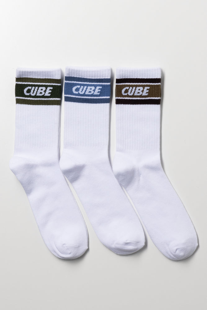 3 Pack Stripe Socks White