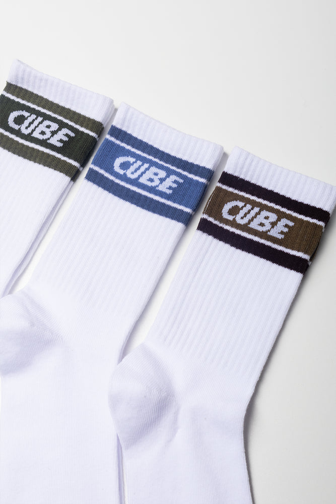 3 Pack Stripe Socks White (1)