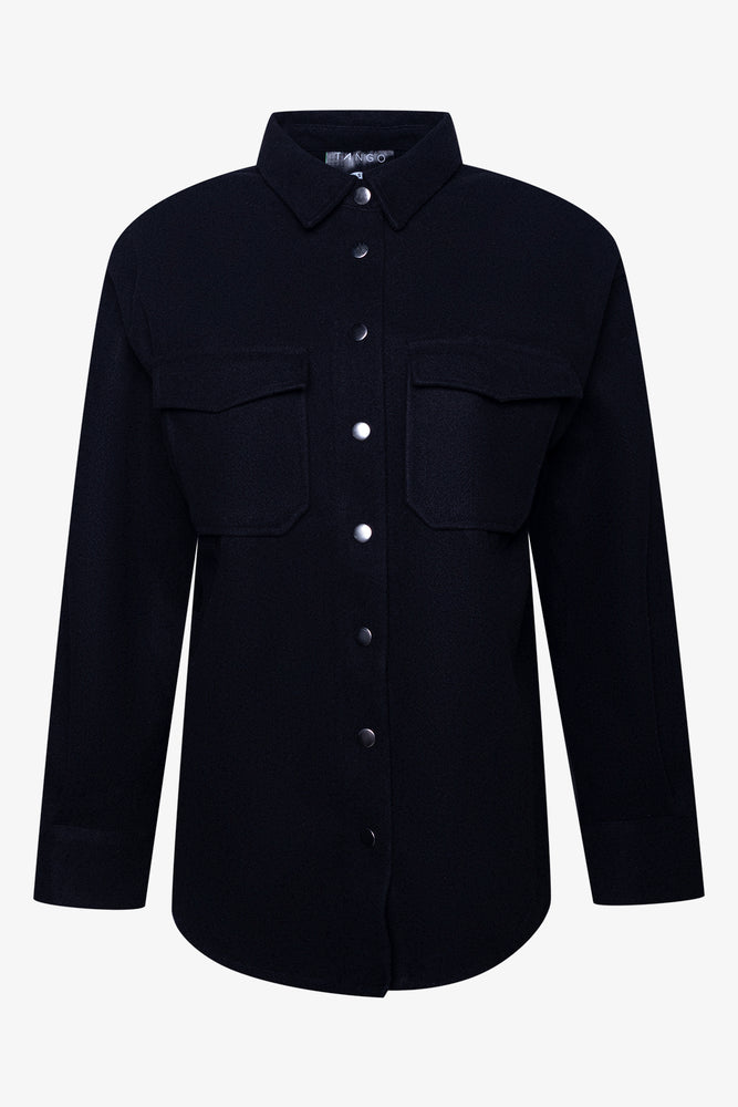 Long Sleeve Melton Shirt Black
