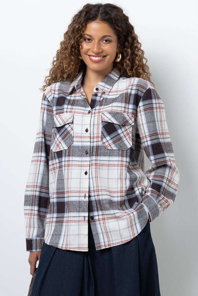 Long Sleeve Flannel Shirt Brown And Cream