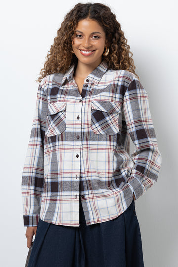 Long Sleeve Flannel Shirt Brown And Cream