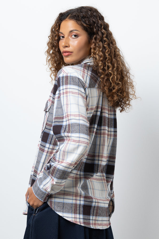 Long Sleeve Flannel Shirt Brown And Cream (2)