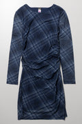Long Sleeve Mesh Rouched Dress Blue