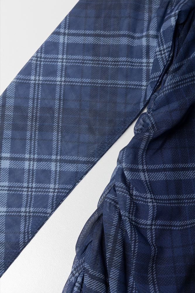 Long Sleeve Mesh Rouched Dress Blue (1)