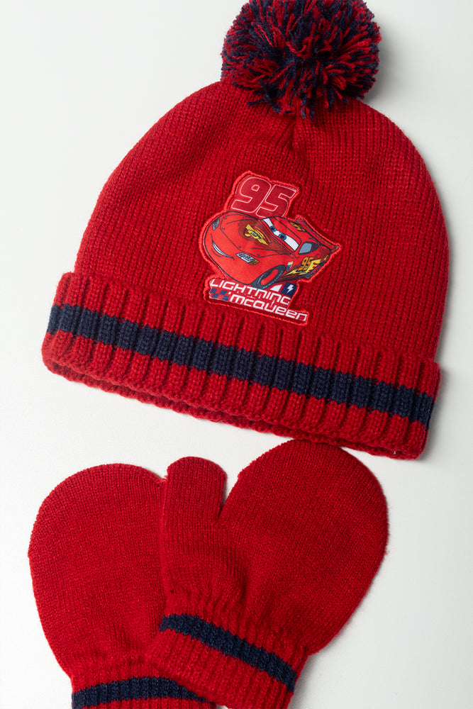 Cars Beanie And Mittens Set Red (1)