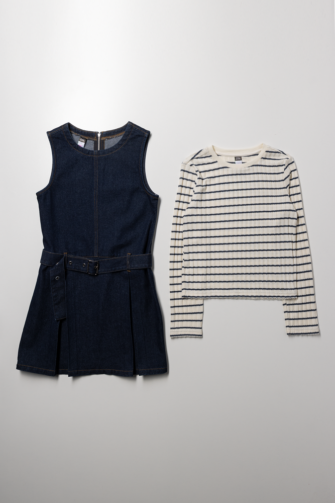 Sleeveless Denim Dress Set Blue (3)