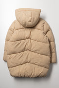 Crinkle Long Line Puffer Jacket Tan (2)