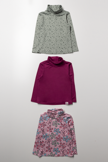 3 Polonecks Florals Pink And Light Grey