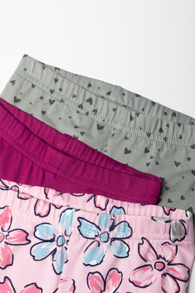 3 Pack Floral Leggings Pink And Light Grey (1)
