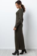 Column Dress With Gold Trim Dark Green (1)