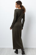 Column Dress With Gold Trim Dark Green (2)