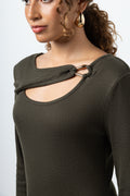 Column Dress With Gold Trim Dark Green (3)