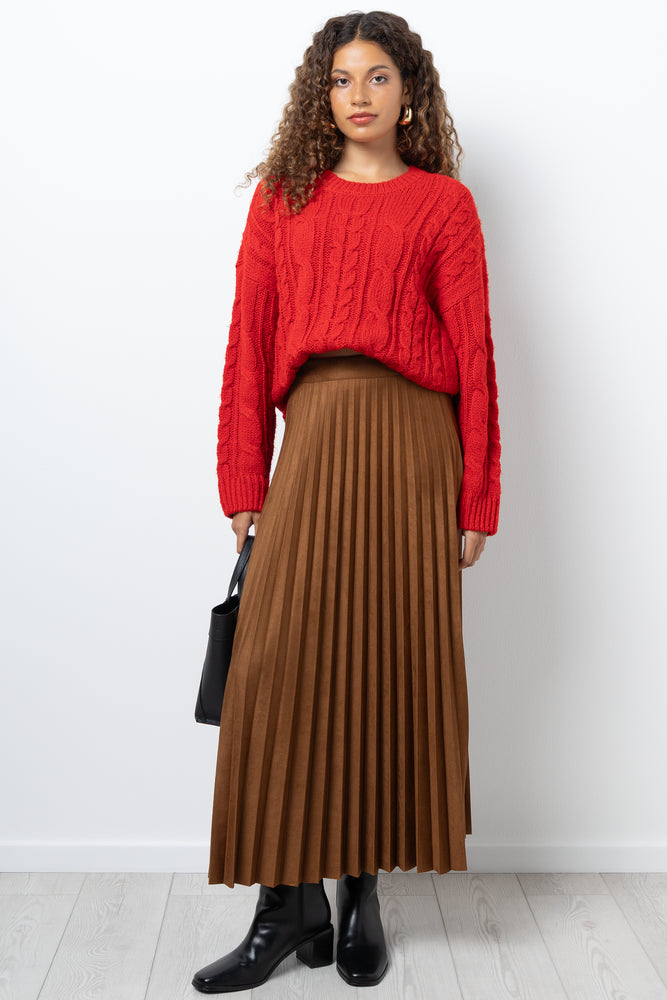 Pleated Maxi Skirt Brown