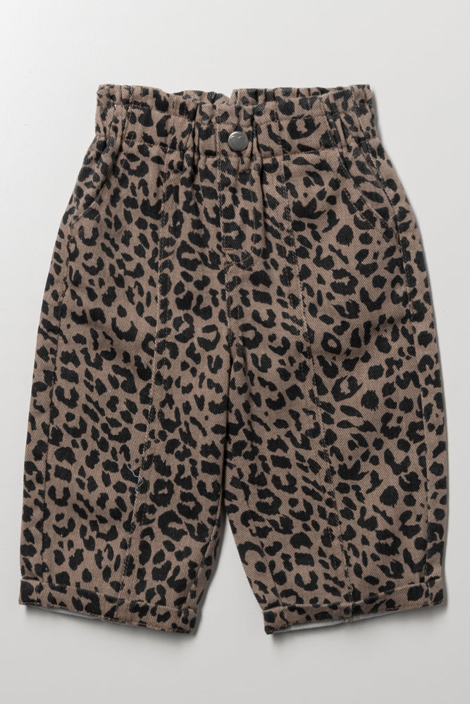 Animal Print Barrel Leg Pants Brown