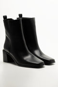 Block Heel Square Toe Boots Black
