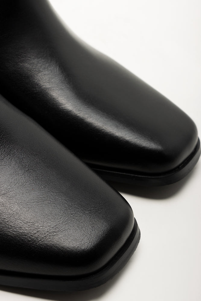 Block Heel Square Toe Boots Black (2)