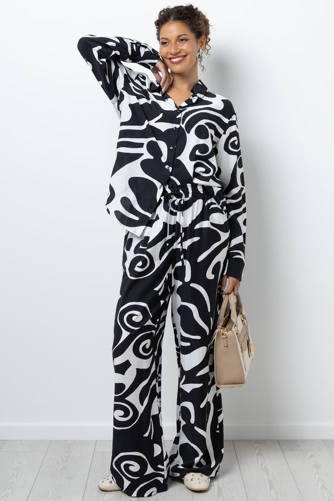 Crinkle Pants Black And White | Co-Ord Sets | Ackermans