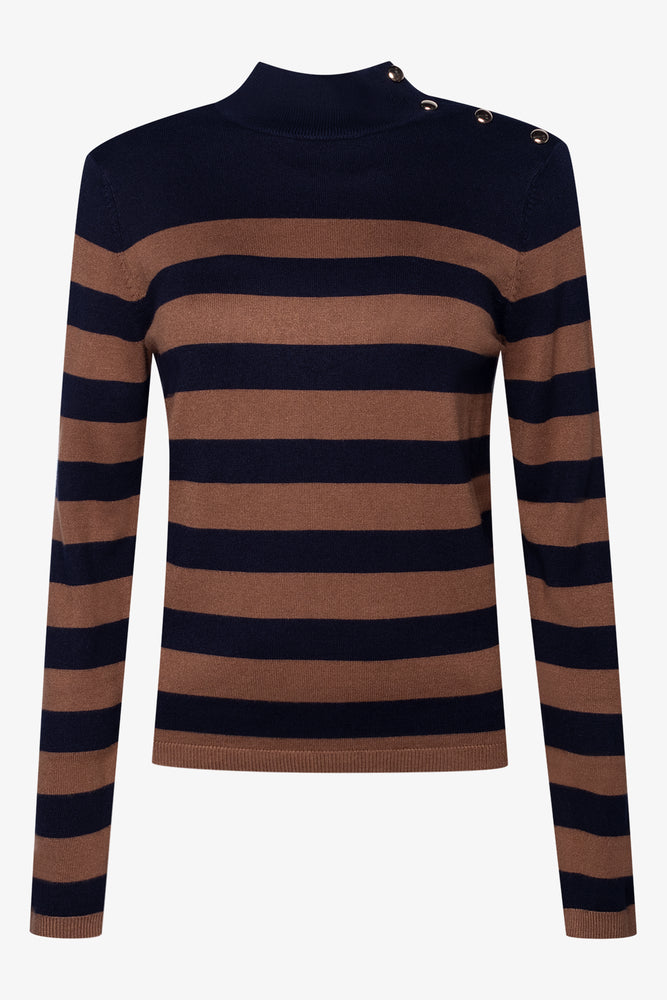 Stripe Long Sleeve Turtle Neck Navy And Natural