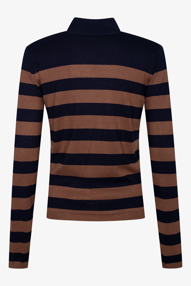 Stripe Long Sleeve Turtle Neck Navy And Natural