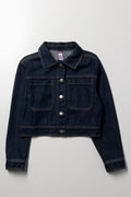 Cropped Denim Jacket Dark Blue