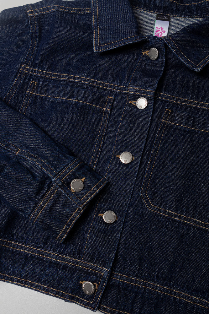 Cropped Denim Jacket Dark Blue