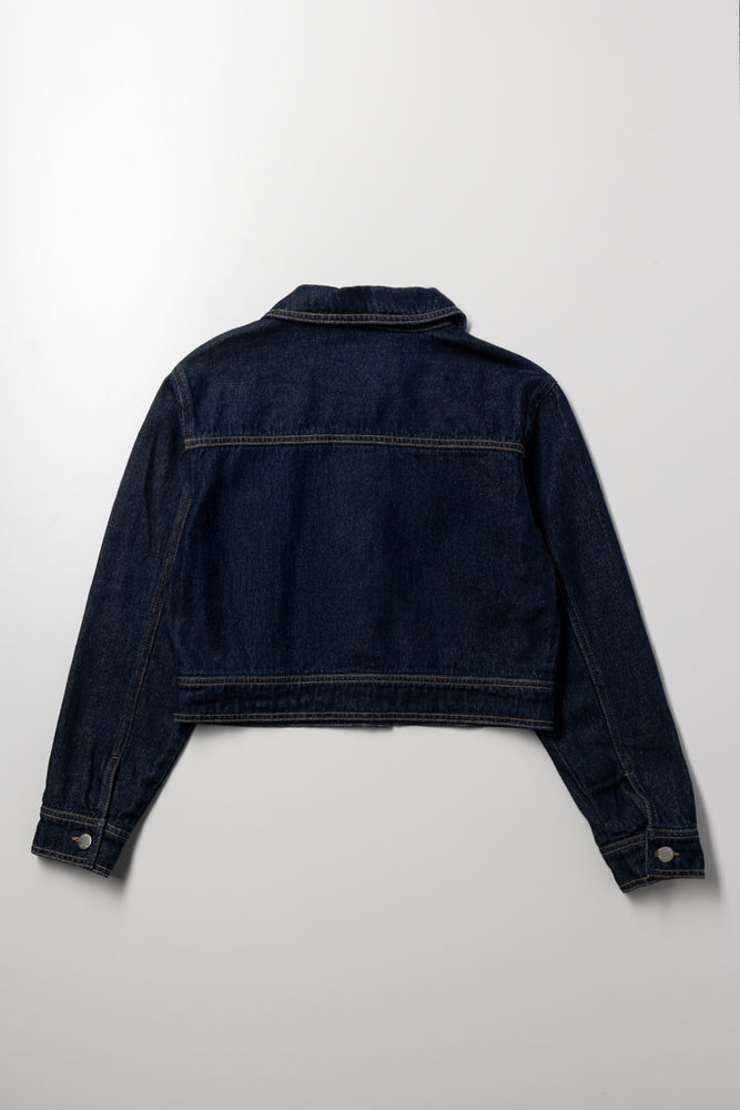 Cropped Denim Jacket Dark Blue (2)