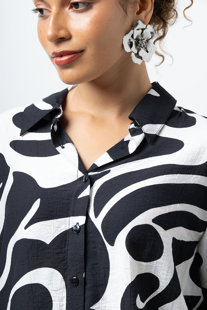 Long Sleeve Crinkle Shirt Black And White (3)
