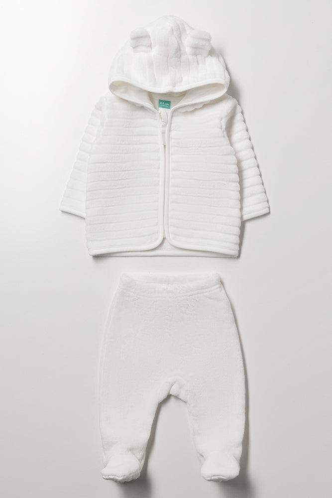 2 Piece Embossed Fleece Set White