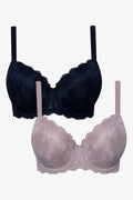 Plus Size 2 Pack Lace Balconette Bra Black And Natural