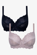 Plus Size 2 Pack Lace Non Padded Underwire Bra Natural And Black