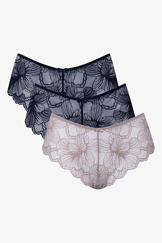 3 Pack Lace Boyleg Navy And Natural
