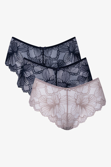 3 Pack Lace Boyleg Navy And Natural