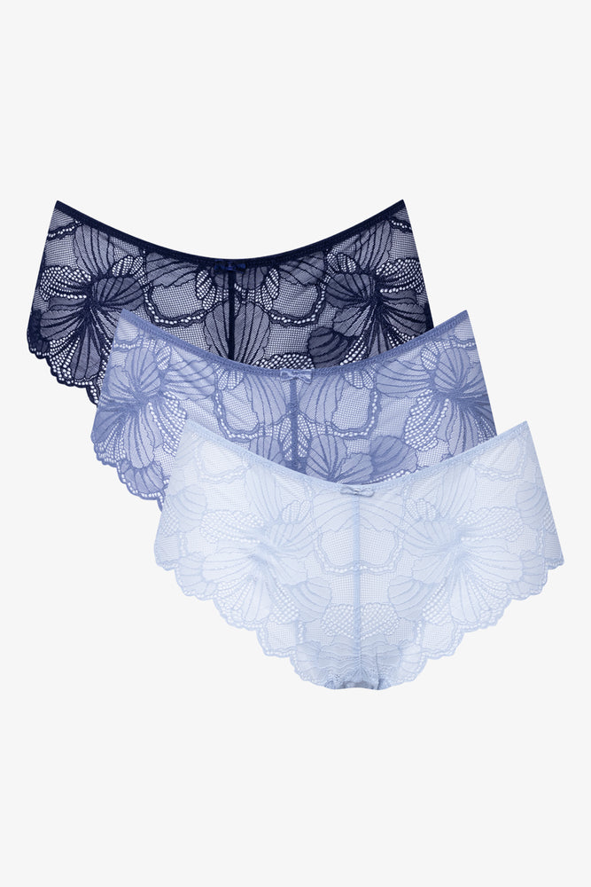 3 Pack Lace Boyleg Panties White ,Blue & Navy