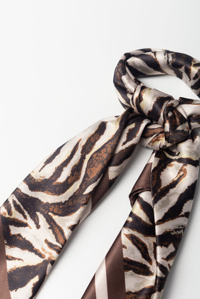 Printed Satin Scarf Brown