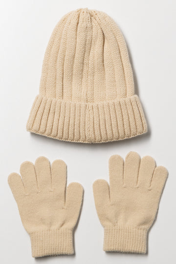 2 Piece Beanie And Gloves Set Natural