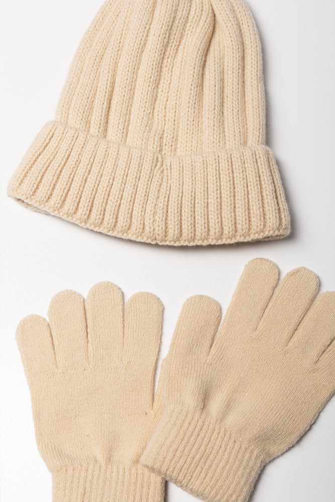 2 Piece Beanie And Gloves Set Natural