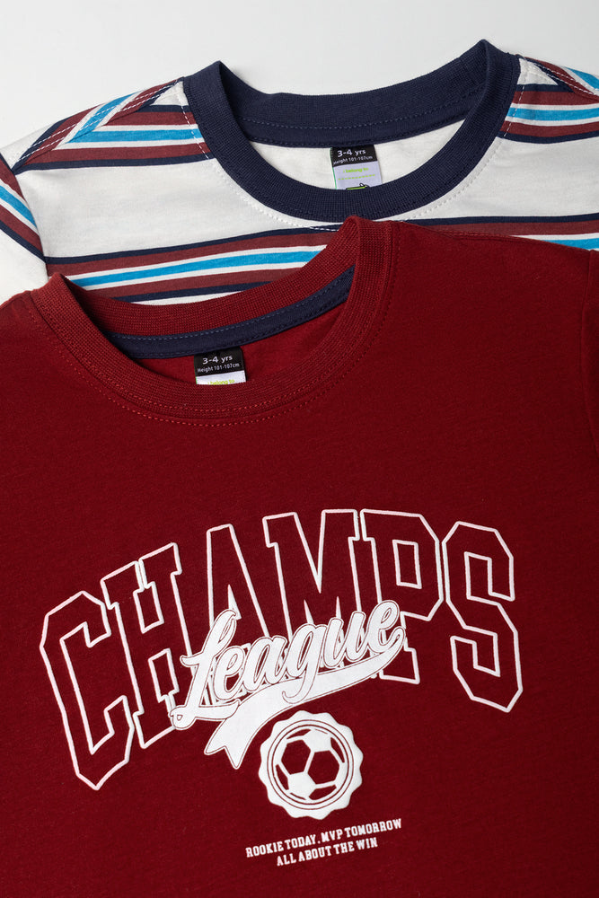 2 Pack Stripe Long Sleeve T-Shirts Burgundy