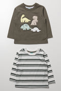 2 Pack Long Sleeve T-Shirts Green And White