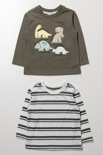 2 Pack Long Sleeve T-Shirts Green And White