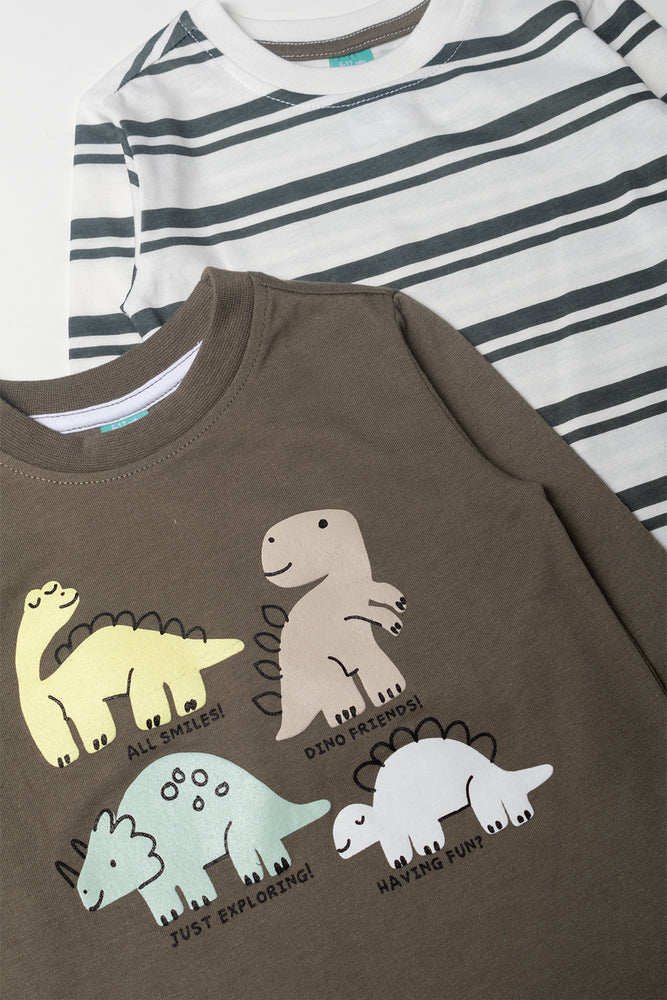 2 Pack Long Sleeve T-Shirts Green And White (1)