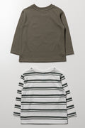 2 Pack Long Sleeve T-Shirts Green And White (2)
