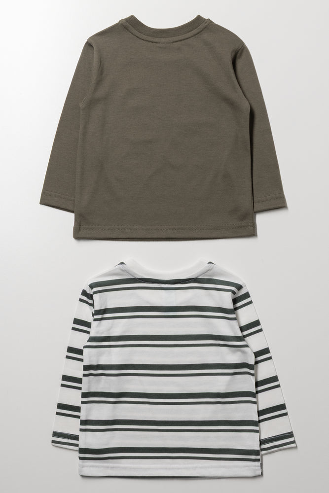 2 Pack Long Sleeve T-Shirts Green And White (2)