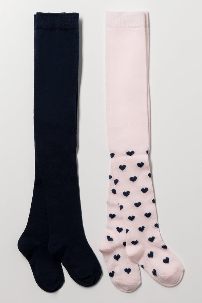 2 Pack Tights Navy And Pink