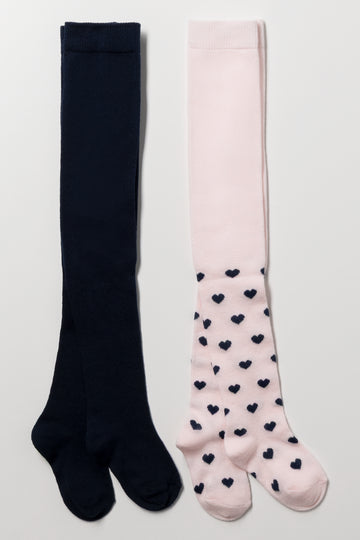 2 Pack Tights Navy And Pink